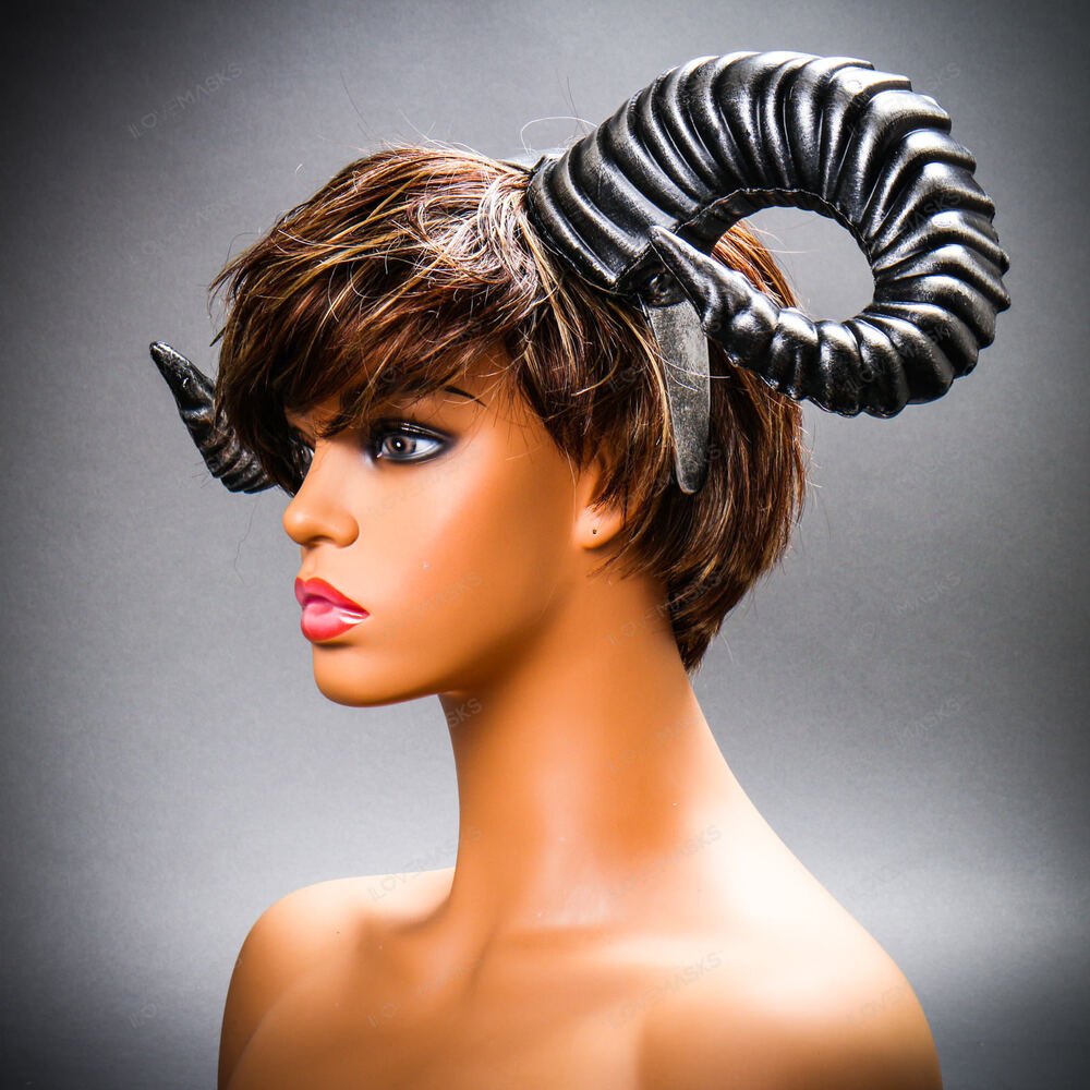Gothic Demon Large Horn Headband - Black Silver - Picture 2 of 5